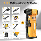 Compressed Air Duster & Vacuum 2-in-1, 180000RPM Brushless Motor Electric Air Duster with 8000mAh Battery, Rechargeable Cordless Air Blower with Window Breaker, 7-Mode Light for PC, Car, Home, Outdoor