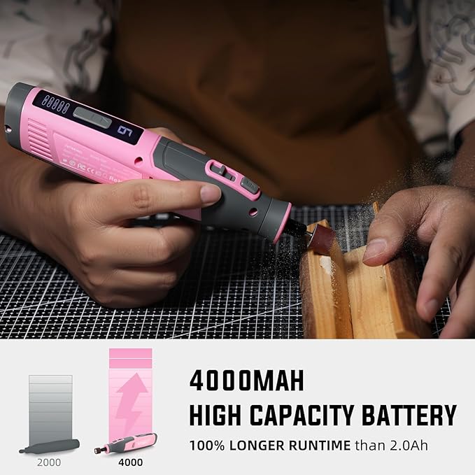 Katerk Cordless Rotary Tool, 4000mAh Battery, 6-Speed, 28000RPM, Rotary Tool Kit with 70 Accessories Light duty Engraving Pen for Sanding, Polishing, Drilling, Etching, Grinding, Wood Carving
