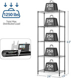 1250 lbs 5 Tier Shelf Metal Storage Shelves Wire Rack Closet Organizers with Wheel for Garage Kitchen Bathroom Laundry Black 13.7" D x 23.6" W x 62.4" H