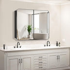Bathroom Medicine Cabinet with 30"x26" Black Stainless Steel Framed Mirror,Recessed or Surface Mounted Bathroom Mirror Cabinet,Storage Cabinet with Double Door