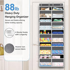 Over The Door Organizer Multi Pocket,5 Tier Large Hanging Shelf for Storage Kids Toys, Diapers, Clothes,Yarn,Heavy Duty Behind Door Storage for Bedroom Bathoom Nursery Closet Pantry,Gray