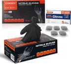 Black Nitrile Gloves Disposable 5 Mil with 5 Bonus Travel Packs - Food Safe, Textured Grip for Cooking, Food Prep & Household Cleaning - Latex Free & Powder Free - 110 Pcs, Large