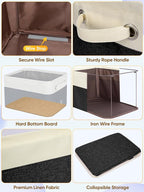 BALEINE 2 Pack Fabric Storage Bins for Shelves, Linen Storage Baskets for Organizing, Decorative Closet Bins for Clothes, Home (Black, 14''x10''x8.5'')