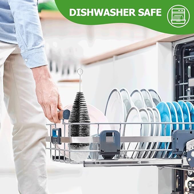 Bottle Brush Cleaner Set of 2 - Water Bottle Cleaner Brush with Anti-Scratch Bristles, Stainless Steel Handle - Bottle Washer Brush for Soda Bottles, Sports Bottles, Baby Bottles, Wine Glasses