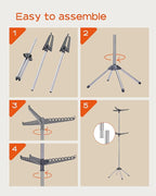 Clothes Drying Rack Foldable, 74.8 inch 2 Tier Laundry Drying Rack with Rotating Clothes Rail for 54 Pieces of Clothes, Space Saving, Indoor, Stainless Steel, Grey and Silver CDR002G01
