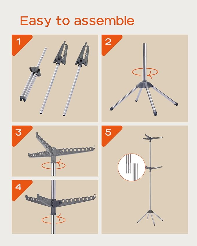Clothes Drying Rack Foldable, 74.8 inch 2 Tier Laundry Drying Rack with Rotating Clothes Rail for 54 Pieces of Clothes, Space Saving, Indoor, Stainless Steel, Grey and Silver CDR002G01