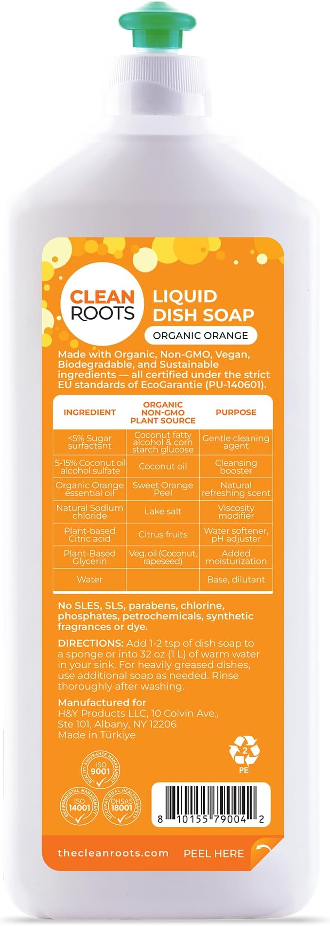 Liquid Dish Soap – EcoGarantie Certified, 100% Plant-Based Formula, Made with Organic Ingredients, Scented with Organic Orange Essential Oil – 24.6 fl oz (730 mL), Pack of 3
