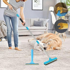Carpet Rake for Pet Hair Removal Tool, Updated Reusable Pet Hair Remover with 56” Adjustable Long Handle, 2 in 1 Rubber Broom and Carpet Brush Scraper for Rugs, Mats, Couch, Furniture (2pcs)