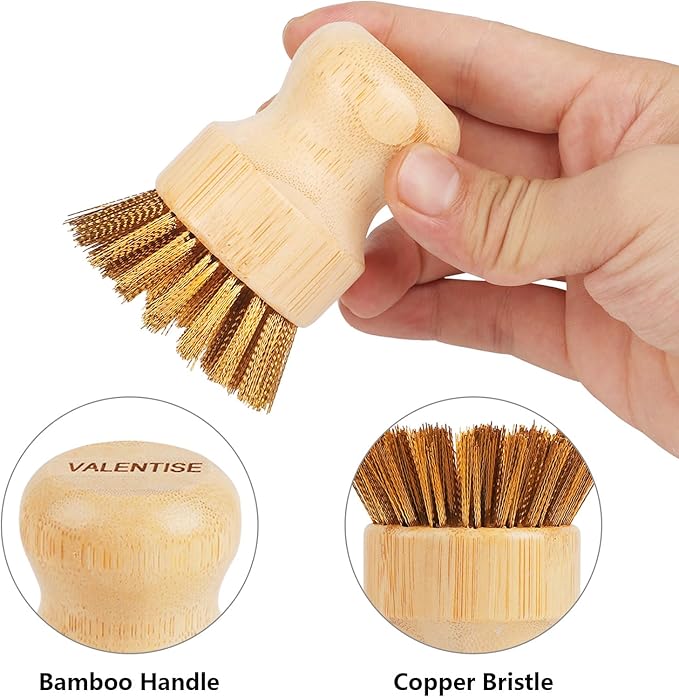 Cast Iron Cleaner Scrubber with Copper Bristle Natural Bamboo Scrubber for Cast Iron Skillets, Dutch Ovens, Pots & Grill Pans