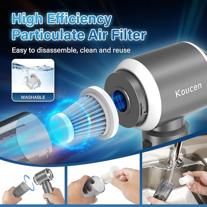 4-in-1 Car Vacuum Portable Cordless & Dust Buster, 20000pa High Power Handheld Vacuum Cordless Rechargeable, Mini Vacuums with 3 Reusable Filter, Vacuum Cleaner for Car Home Office & Pet(Silver Gray)