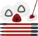 Mop Replace Heads Mop Handle and Mop Base Replacement for O Cedar EasyWring 1-Tank Spin Mop System, 2 Microfiber Mop Head Refills, 4-Section Iron Mop Handle 30-58in and 1 Mop Head Cover Set(No Bucket)