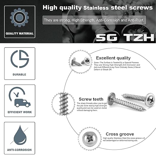 #8 Screws Assortment Set 210Pcs 410 Stainless Steel Standard Thread Truss Head Fast Self Tapping Wood Screw by SG TZH