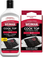 Weiman Ceramic and Glass Cooktop Cleaner - Heavy Duty Cleaner and Polish (10 Ounce Bottle and 3 Scrubbing Pads)