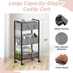 2In1 Baby Diaper Caddy & 3-Tier Rolling Diaper Cart, Diaper Caddy Organizer Cart with Dividers, Mobile Metal Utility Cart for Nursery Essentials, Detachable Bedside Cart, Large Capacity