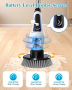 Electric Spin Scrubber, Rocfinity Cordless Cleaning Brush with 9 Brush Heads, 3 Adjustable Speeds and Extension Handle for Bathtub, Kitchen, Window,Full-Body IPX7 Waterproof Bathroom Cleaner Brush