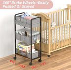 2In1 Baby Diaper Caddy & 3-Tier Rolling Diaper Cart, Diaper Caddy Organizer Cart with Dividers, Mobile Metal Utility Cart for Nursery Essentials, Detachable Bedside Cart, Large Capacity