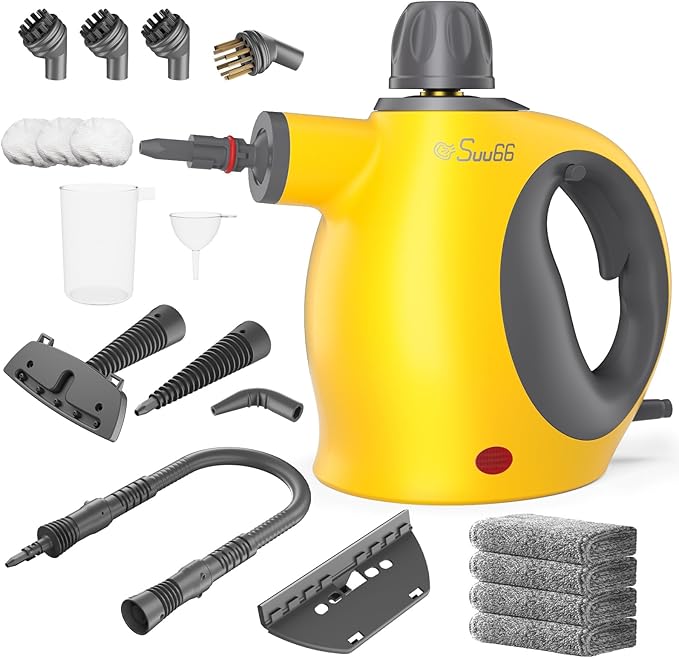 Handheld Steam Cleaner with Safety Lock, 500mL Large Tank & 19PCS Accessories - Multi-Surface Deep Cleaning for Kitchen, Bathroom, Car, Sofa - Removes Stubborn Grime, Sanitizes Surfaces (Yellow)