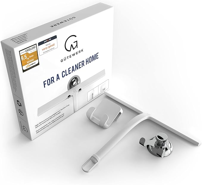 GÜTEWERK Shower Squeegee for Glass Doors, Silicone Window Squeegee, Bathroom and Glass Cleaning - White - 11 Inch