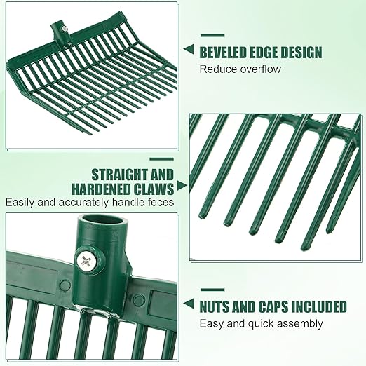 WILLBOND 6 Pcs Manure Fork Head 18 Tines Pitch Fork Head with Screws and Nuts Durable Stable ABS Plastic Replacement Pitchforks for Gardening Horse Stall Picking up Manure Grass Hay Olive