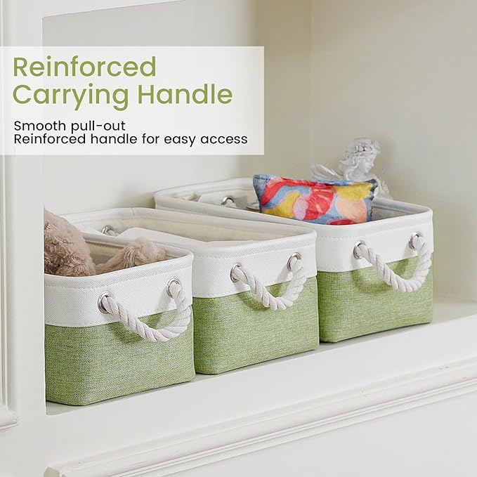 Storage Baskets for Shelves 11.8x7.9x5.2 Inch-Foldable Fabric Organizing Storage Bins with Handles, Closet & Bathroom Organizer, Home Storage for Kitchen, Office (6-Pack, White&Green)