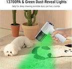 REIKIYA 14KPA High Power Mini Car Vacuum Computer Keyboard Cleaner and Blower Cordless Portable Handheld Vacuum & Compressed Air Duster 2in1 with Green LED Light& Multi-Nozzles for Car Home Office