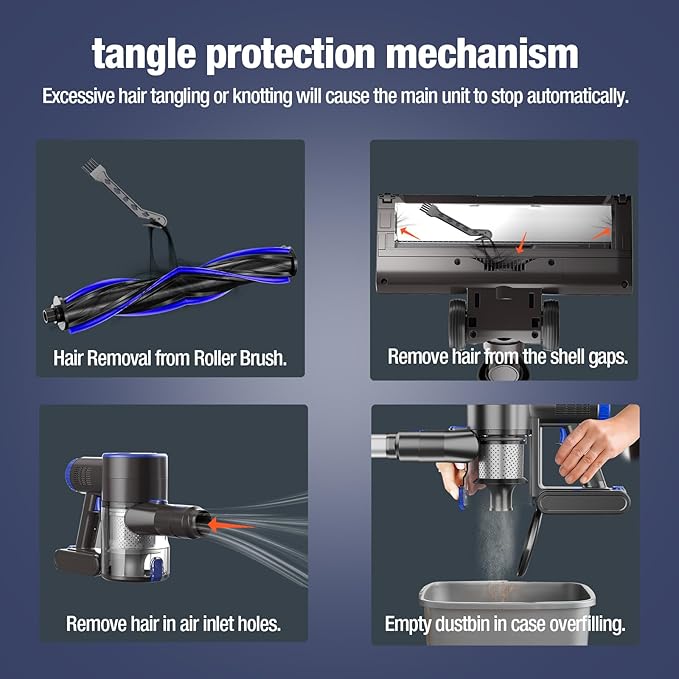 Cordless Vacuum Cleaner, Super Power Suction Stick Vacuum Cleaners with 2200 mAh Battery,8-in-1 Lightweight Self-Standing, 35 Mins Runtime for Home Low-Pile Carpet Pet Hair