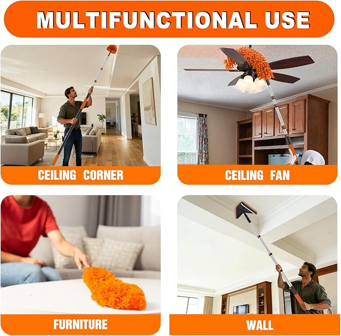 20FT Reach Duster Cleaner Kit, Dusters for Cleaning with Extension Pole, Baseboard & Wall and Window Cleaner Mop for Fan Blades, High Ceiling and Cobweb
