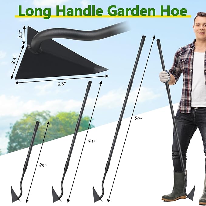 Garden Hoe, 59 Inch Triangle Warren Hoes for Cutting Trenches, Digging, Loosen The Soil, Weeding, Heavy Duty Hoe Garden Tool with Adjustable Long Handle