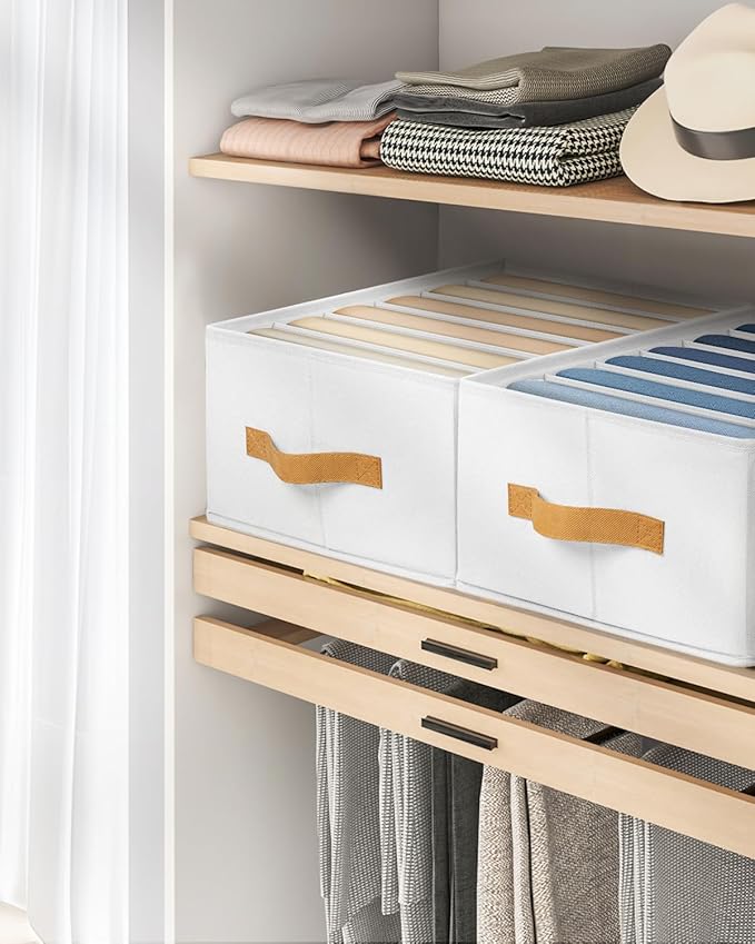 DIMJ Large Wardrobe Clothes Organizer - 8 Packs Fabric Closet Storage Organizer with Handles, Foldable Closet Organizers Dividers for Clothing Jeans Pants Sweater T-shirt