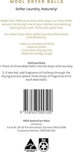 Nontre, Wool Laundry Dryer Balls, Shortens Drying Time, Reduces Energy Usage, Eliminates Residue from Fabric Softeners, 100% Australian Wool, 3 Pcs