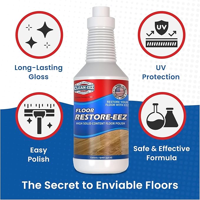 Clean-eez Ultimate Floor Restorer & Polish - Revitalize, Protect, Shine Wood, Laminate, Vinyl, Bamboo, Slate, Terracotta & More (1 Bottle W/Microfiber)