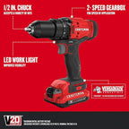CRAFTSMAN V20 MAX Cordless Drill Driver and Impact Driver Set, Power Tool Set with 2 Batteries and Charger, LED Work Light, 2 Bits, Bag (CMCK200C2)