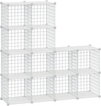 HUBSON Wire Cube Storage Organizer, Book/Toy/Craft/Potted Plants and petCloset Organizers and Storage Shelves, 12-Cube Freely Combinable Metal Grids Storage Shelf,White Plus Iron