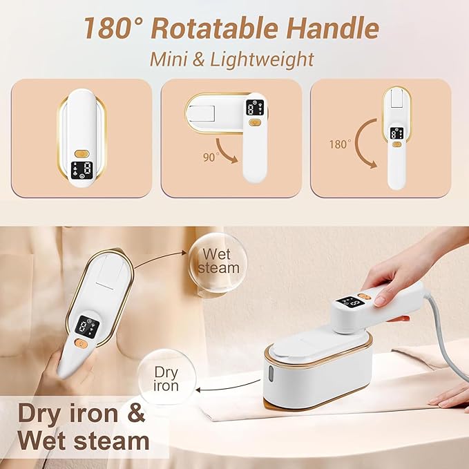 Steamer for Clothes, Wall Mounted Wet Dry Dual-purpose Portable Ironing Machine, 3 Level Adjustable Digital Display Screen 1200W High-power Steam Iron, Suitable for Home, Travel & Dormitory (White)