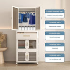 Portable Kids Wardrobe, Plastic Closet Organizer with Hanging Rod, Collapsible Wardrobe Closet Storage Cabinet for Bedroom, Easy to Install (White, Large)