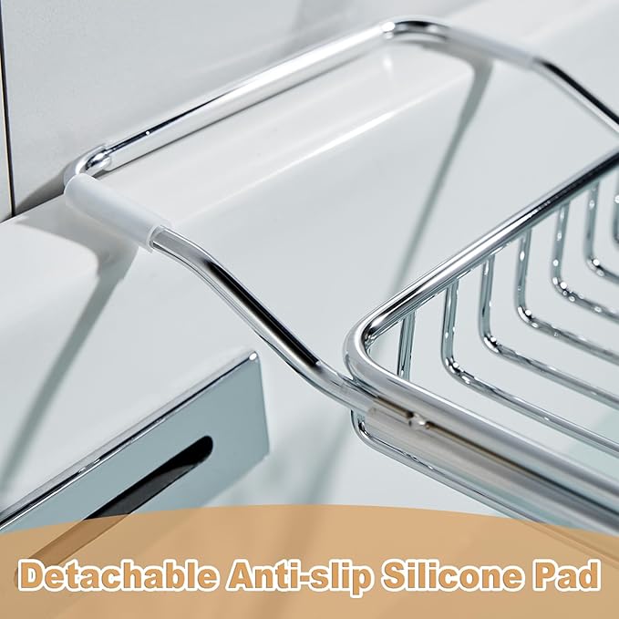 Stainless Steel Bathtub Caddy Tray, Expandable Bath Tub Table, Adjustable Bathroom Tray, Bath Organizer Tub Shelf,Silver,26.8~35.4in
