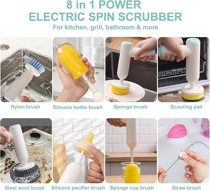 Handheld Electric Spin Cleaning Brush for Baby Bottle, Kitchen, Water Cup with Power Silicone Head,Straw Cleaner Brush, Upgraded 2024 Kitchen Gadgets. Multifunctional Automatic Cordless Hand Scrubber