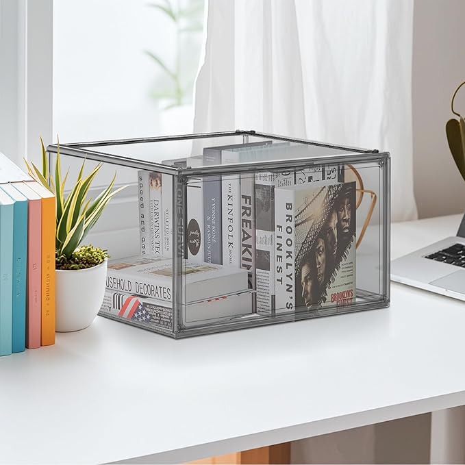 4 Pack Clear Shoes Storage Box Organizer Acrylic Sneaker Shoe Display Case Stackable Storage Organizer with Lid,Black Size 14
