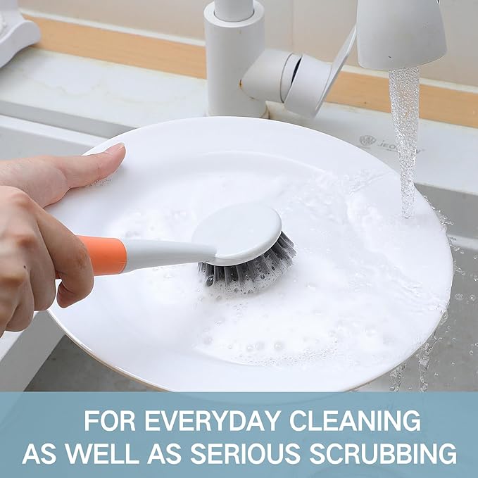 Patelai 12 Pack Kitchen Scrub Dish Brush with Long Handle Dish Scrubber with Stiff Bristles Scrub Brushes for Kitchen Dishes Washing Tools, Pots, Pans and Sink Cleaning (Multicolor)