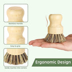 Bamboo Dish Brush Set with Holder - Natural Dish Scrub Brush for Cleaning Dishes, Fast Dry Design Kitchen Dish Brush for Sinks & Pots