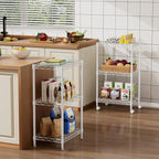 Golpart Small 3 Tier Shelves Storage Wire Shelving Unit Metal Shelf Adjustable Organizers Storage Shelving with Wheels for Bathroom Laundry Room Kitchen Pantry12”D x 18”W x 30.7”H White