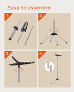 Clothes Drying Rack Foldable, 59 inch Tripod Laundry Drying Rack Indoor with Rotating Clothes Rail for 27 Pieces of Clothes, Space Saving, Stainless Steel, Black and Silver CDR001B01