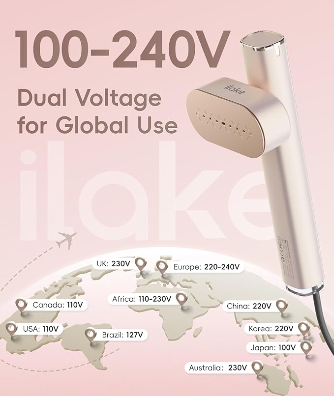 Travel Steamer for Clothes, 100-240V Dual Voltage Portable Garment Steamer, 1000W Travel Size Handheld Steamer & Iron 2 in 1 for Global & Europe Travel, Business, Home, Rose Gold