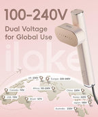 Travel Steamer for Clothes, 100-240V Dual Voltage Portable Garment Steamer, 1000W Travel Size Handheld Steamer & Iron 2 in 1 for Global & Europe Travel, Business, Home, Rose Gold