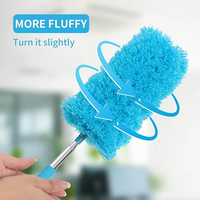 Mini Microfiber Duster for Cleaning, Hand Duster with Extension Pole, Washable Small Duster for Car Interior, Office, Furniture