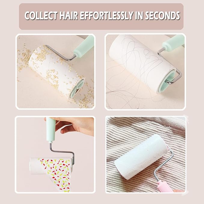 Lint Roller Remover with 180 Sheets, Pet Hair Remover Extra Sticky Roller Hair Dust Remover for Clothes, Furniture, Travel Household 1 Handle+3 Rollers Dog &Cat Hair Removal (Pink)