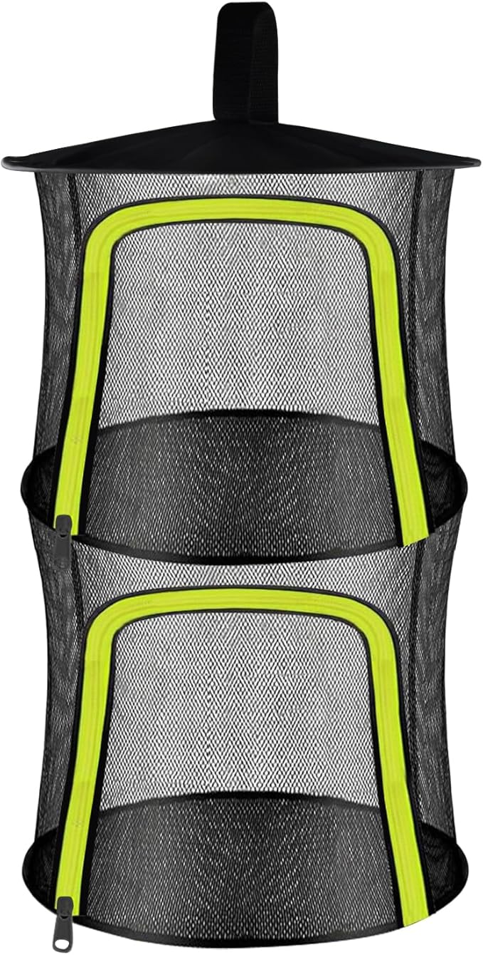 2 Layer Herb Drying Rack, Small Herb Drying Rack Hanging Mesh, Foldable Fish Drying Net with U-Shaped Zipper, Hooks, for Drying Herbs Plants, Flowers, Fruits, Food, Camping(2 Layers-11.81'')