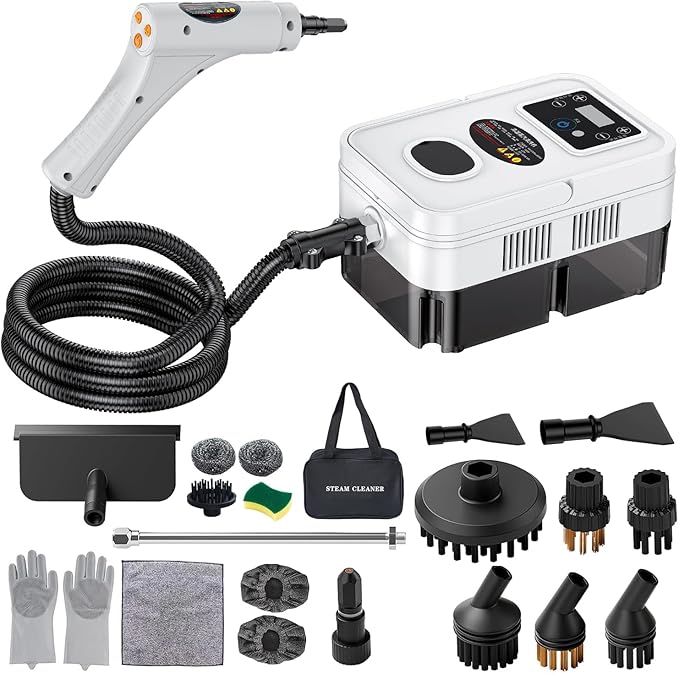 Portable Steam Cleaner Handheld Steam Cleaner High Pressure Steamer for Deep cleaning 1200ML Steam Cleaning Machine for Home Use With 6 Brushes Cleaning for Couch Auto Floor (White)