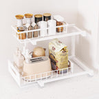 Under Sink Organizer Storage 2-Tier Heavy Duty Metal Pull Out Cabinet Organizer Slide Out Sink Shelf Organizer Height Adjustable, Multi-Purpose Storage Shelf for Kitchen Bathroom (White, 1 Pack)