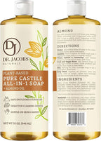 Dr. Jacobs Naturals Almond Castile All-in-One Cleaner and Soap - Plant-Based Formula for House Cleaning Floors and Appliances - Gentle on Skin and the Planet - 32 oz, 1 Pack
